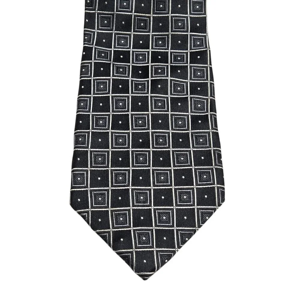 Donald J Trump Necktie Mens Classic Black Geometric Silk‎ Signature Collection